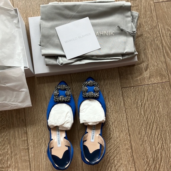 Manolo Blahnik Hangisi Crystal Buckle Slingback Pumps